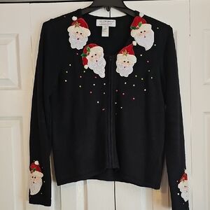Festive Black Cardigan with Santa Design